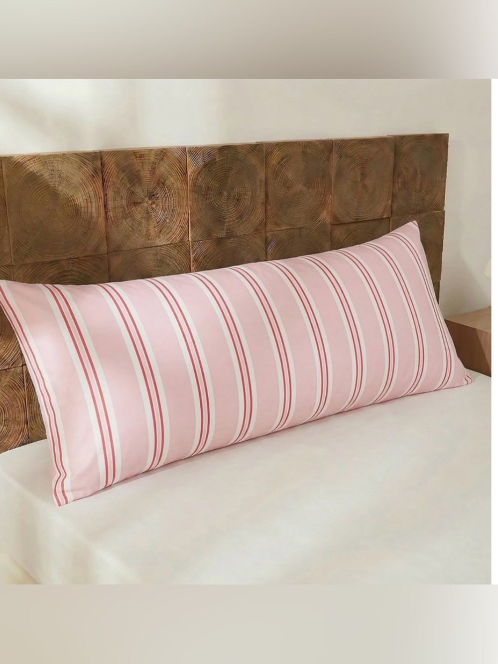 Body Pillow Cover 100% Cotton - RIBBON STRIPE PINK 20x54”